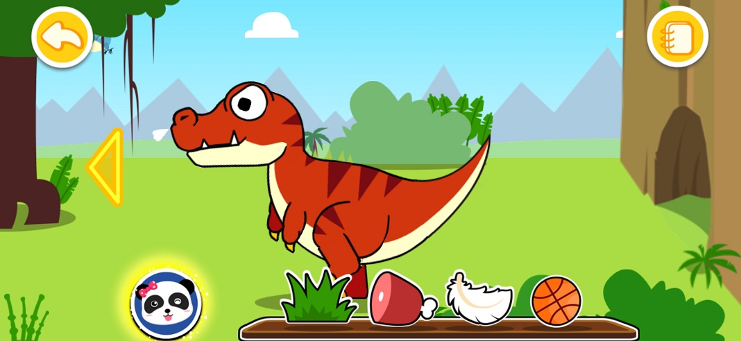 Baby Panda’s Dinosaur Planet: red dinosaur walking in a field