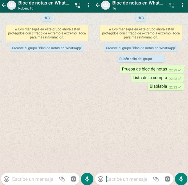 Bloc de notas en WhatsApp