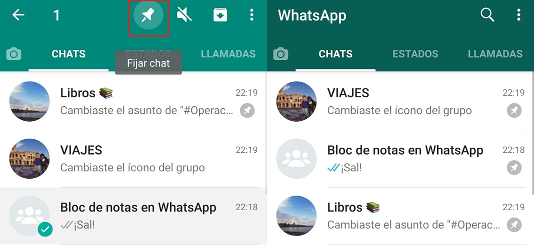 Bloc de notas en WhatsApp - Fijar