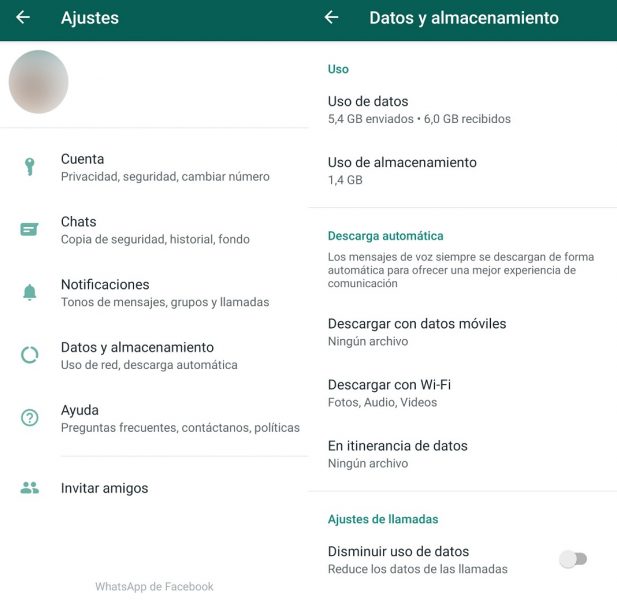 Borrar datos en WhatsApp