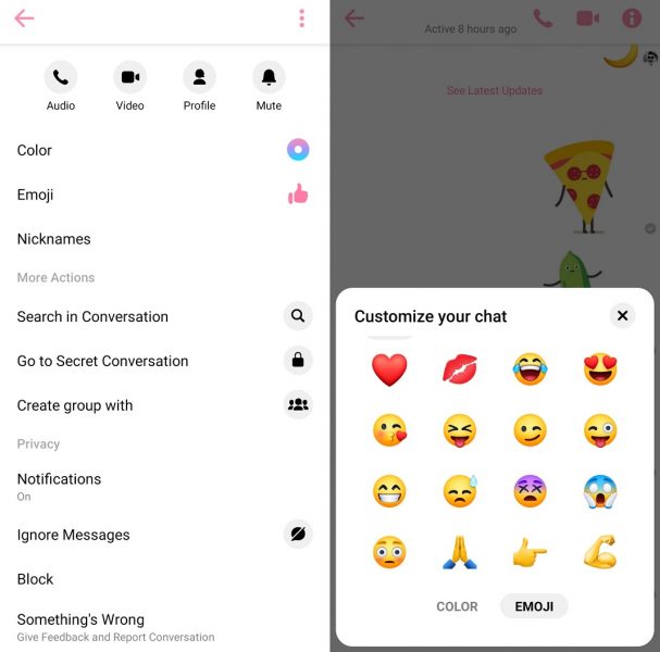 Cambiar emoji en Facebook Messenger