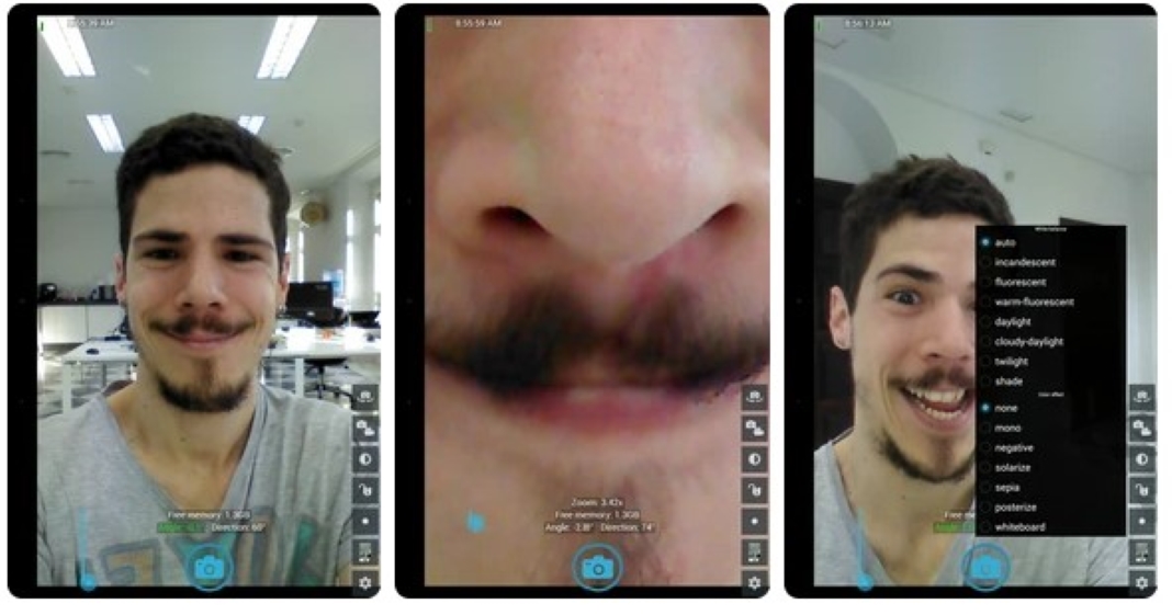 Three screenshots from a user testing Open Camera