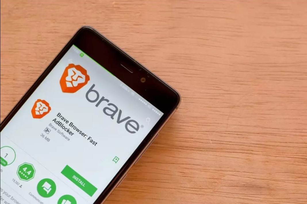 A smartphone ready to install Brave Browser