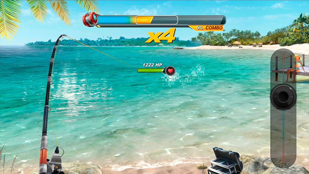 Fishing Clash screenshot showing a beach scene