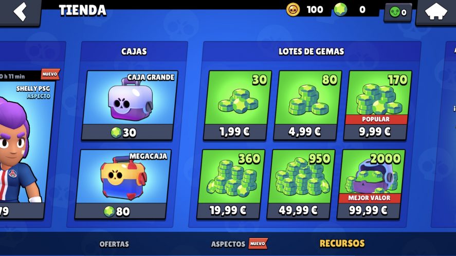 Comprar gemas en Brawl Stars.