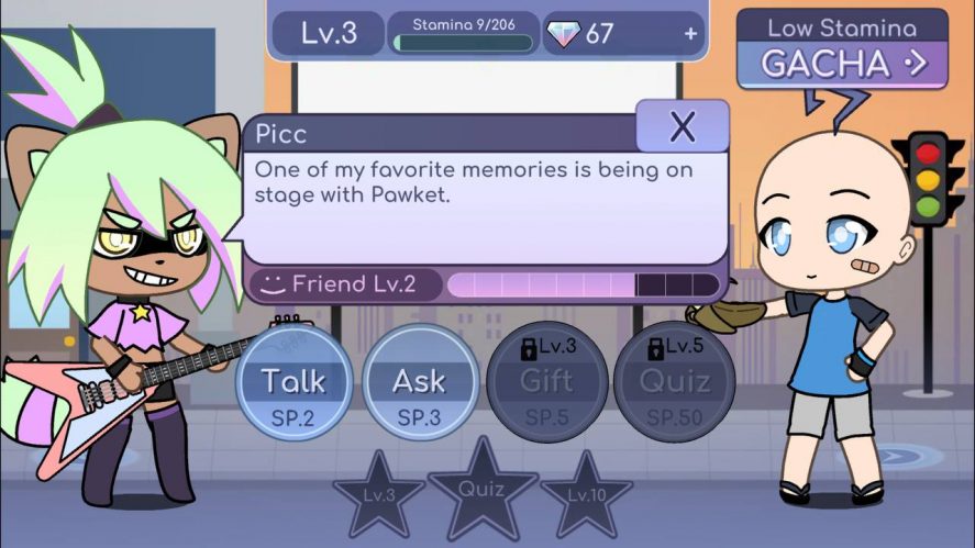 Character talking to an NPC from Gacha Life