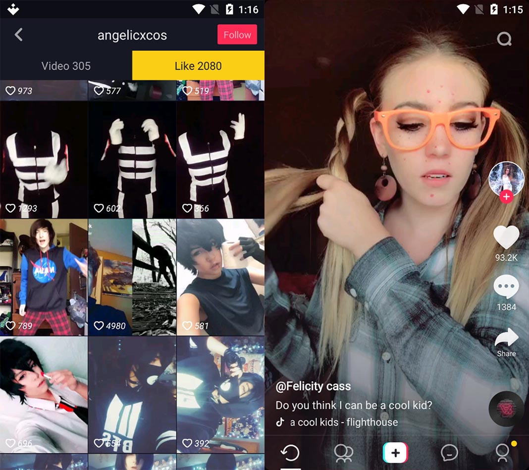 Screenshots showing TikTok Lite uses in both versions