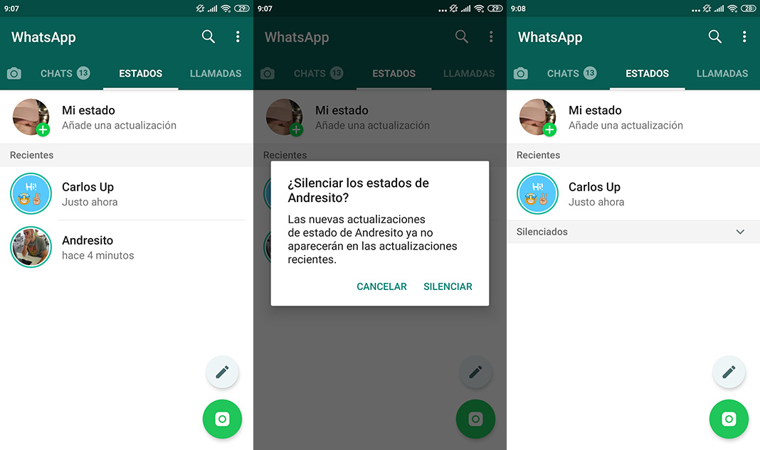 Silenciar y ocultar Estados WhatsApp